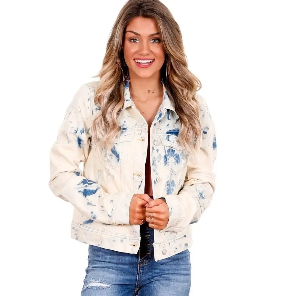 FREE PEOPLE RUMORS JONES TIE DYE BLUE DENIM JACKET